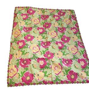 Vintage 33x42 EUC OOAK Vintage 60s Floral Pink And Green Handmade Small Throw Or